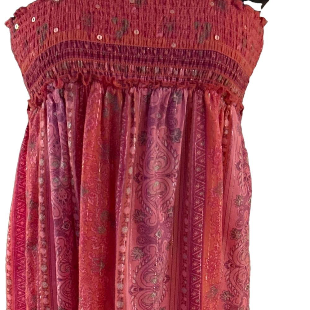 Size 7 Justice Pink Floral Paisley Print Full Length Lined Halter Maxi Dress - Picture 5 of 15